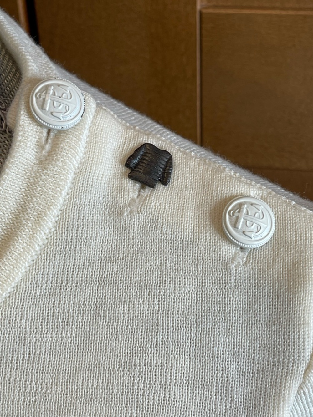 SAINT JAMES FRANCE Cream & Navy Nautical Striped Crewneck Wool Sweater, S (4-6) - Picture 5 of 13